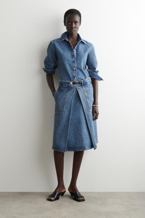 COS Women's Denim A Line Utility Skirt in Blue