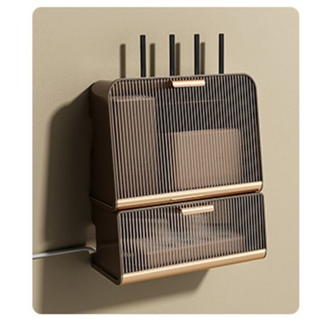 Väggmonterad WIFI Router Förvaringslåda Stor Kapacitet Grenuttag Kabelförvaringslåda för Hem Kaffefärg Stor Storlek-XF34-_OF