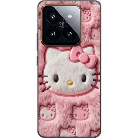 Kompatibelt Mobildeksel til Xiaomi 14 Pro Hello Kitty rosa fluffy bakgrunn med ikoniskt ansikt og kawaii-estetikk