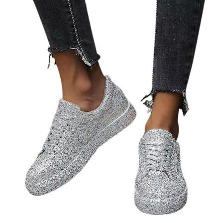 Kvinnor med snörning Glitter Sneakers Glitter Casual Jogging Sneakers Platta skor