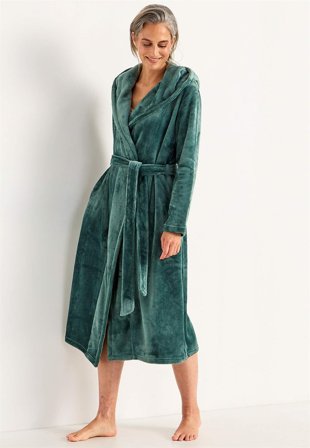 Cellbes of Sweden - Badekåbe i fleece med hætte i grågrøn til damer i størrelse 62/64