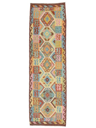 90X294 Tapis Kilim Afghan Old Style D'orient De Couloir Marron/Vert (Laine, Afghanistan) Carpetvista