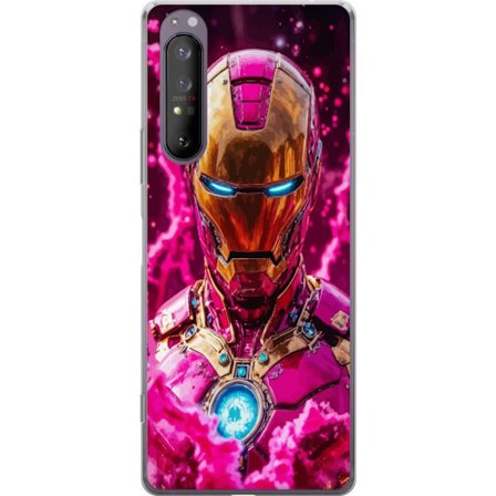 Kompatibelt Mobildeksel til Sony Xperia 1 II Klosset grønn figur i pikselert fantasiverden med trehus og dyr i retro spillmiljø