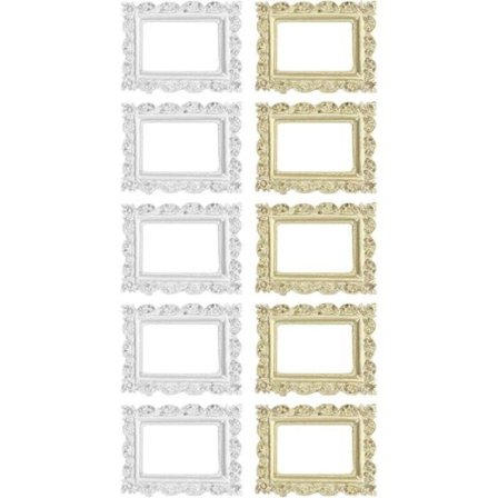 10 stk. Vintage Mini Fotorammer i Resin, Dekorativ Gull og Sølv for Håndverk og Borddekor