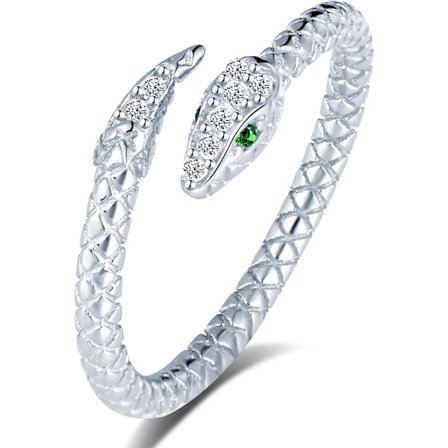 Kvinne Ring 925 Sterling Sølv Åpen Ring Retro Zirconia Slange Design Justerbar Ring Finger Ring(Sølv)