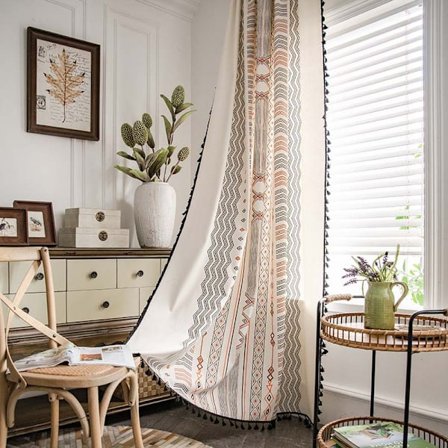 Svart-hvite gardiner bohemske bondegårdsdraperier for stue