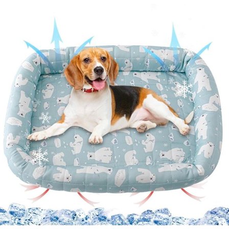 Kølemåtte til kæledyr, sommer køletæppe, køleseng til katte, selvkølende måtte, vaskbar kølemåtte, egnet til katte, hunde, blå isbjørn S (45x40cm)