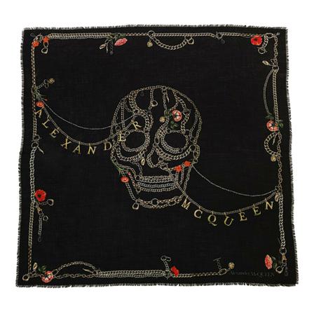Alexander McQueen, Chain print scarf Czarny, Kobieta, Rozmiar: ONE Size
