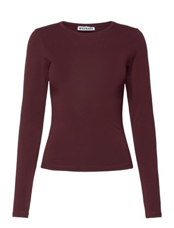 Weekday Slim Fitted Long Sleeve - Burgundy - XS