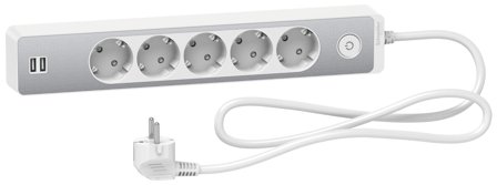 Schneider Electric Unica Extend Grenuttak jordet, 2xUSB, Hvit/alu, 1.5 m 5-veis, Stikkontakter & kabler