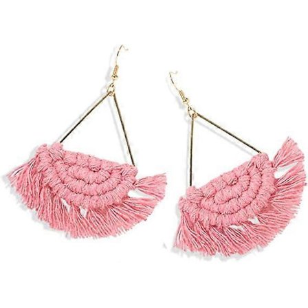 Boheme Håndlavede Frynser Kvaster Hænge Øreringe til Kvinder Pink