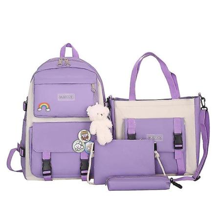 5 esteettisen reppun set kouluteini-ikäisille tytöille suuri tilavuus muodikas söpö olkareppu Purple