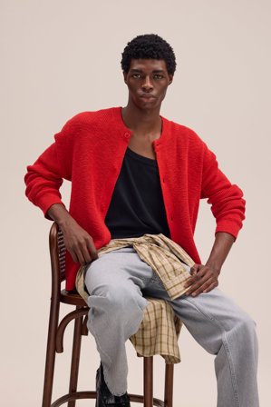 Jasper Cardigan Herr Röd Ekologisk Bomull