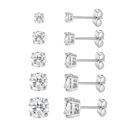 5 Par Örhängen Set 18K Guldpläterade 3-7MM Runda Cubic Zirconia Örhängen Hypoallergena Örhängen för Kvinnor