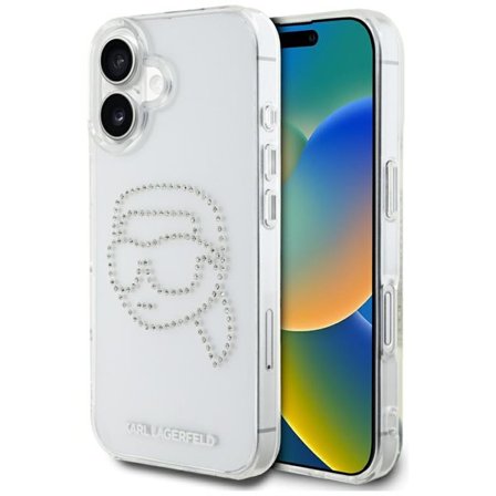 Karl Lagerfeld IML Rhinestones Karl Head Case til iPhone 16 Clear