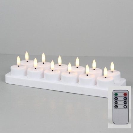 PChero Genopladelige LED Fyrfadslys 12-pak - Fjernbetjening & Timer til Fest/Dekoration 12 stk. med ladestation