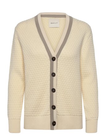 GANT Cotton Contrast Textured Cardigan - Cream - L