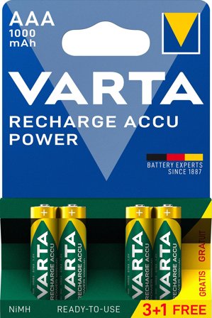 VARTA Recharge Charge Accu Power AAA 1000mAh 4 Pack (3+1)