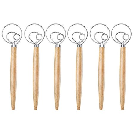 6 stk. Deigvisp i rustfritt stål med treskaft - Deigmikser Visp Verktøy for manuell baking