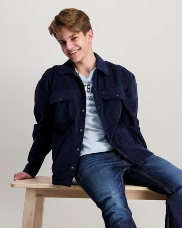 Tommy Hilfiger CORDUROY GRAPHIC OVERSHIRT Blå Skjorter Dreng - Kids Brand Store