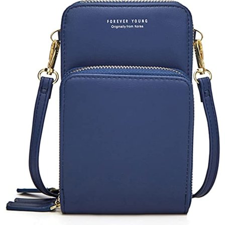 Bao blå liten crossbody-veske for kvinner, mobiltelefonlommebok med