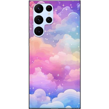 Kompatibelt Mobildeksel til Samsung Galaxy S22 Ultra 5G Søt enhjørning med regnbuefarget hår mot en stjernebelagt pastellbakgrunn i kawaii-stil