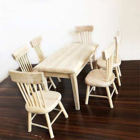 Dukkehusmøbler Træ Dukkehus Møbler, Dukke Træ Tilbehør Og Møbler Til 1:12 Skala Miniature Dukkehus, Et Bord Med Seks Stole