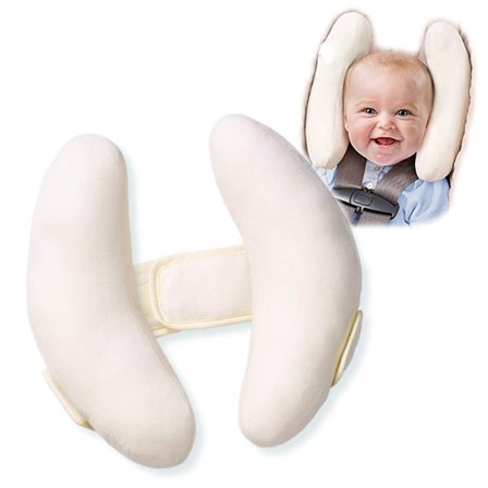 Nackstöd för nyfödda till småbarn, vit banan - Portabel, justerbar huvudskyddskudde för bil- och barnvagnsturer