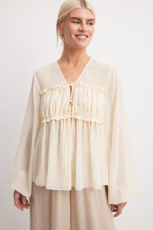 NA-KD Blouse nouée à manches ballon - Blouses - Beige - EU 38