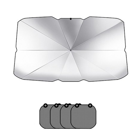 Solskærm til bil i titansølv med solskærme til sideruder