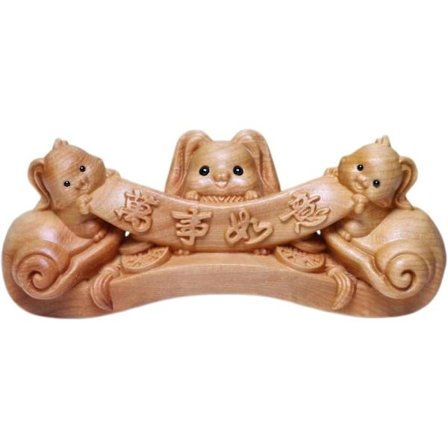 Trefigur av liten kanin i tre, dyreskulptur, kaninstatue for vårfeiring, fest, skrivebord, hjemmedekorasjon