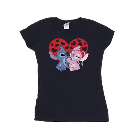 Disney Dam/Kvinnor Lilo & Stitch Hjärtan Bomull T-shirt L Marinblå
