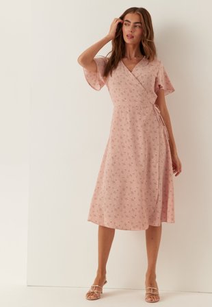 VILA - Vilovie S/S Wrap Midi Dress - Misty Rose AOP:FLOWER