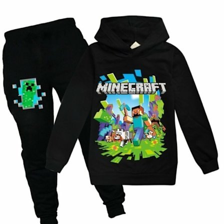 Barn Pojkar Minecraft Hoodie Träningsoverall Set Långärmade Huvtröjor H black black 9-10 år (150cm)