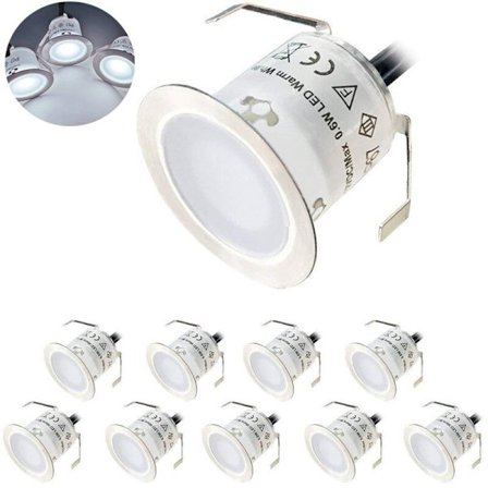 Paket med 10 Mini LED Inbyggda Spotlight Utomhus, IP67 Vattentät, Dagsljusvitt 4500K, Golvlampa 32MM 0.6W DC12V för Pa