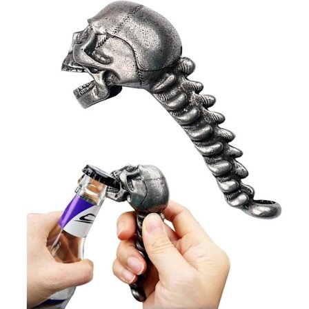 Skelet Flaskeåbner - Øloplukker - Robust Rustfrit Stål med Ergonomisk Greb - Nøgleringsstørrelse - Til Bar & Fest