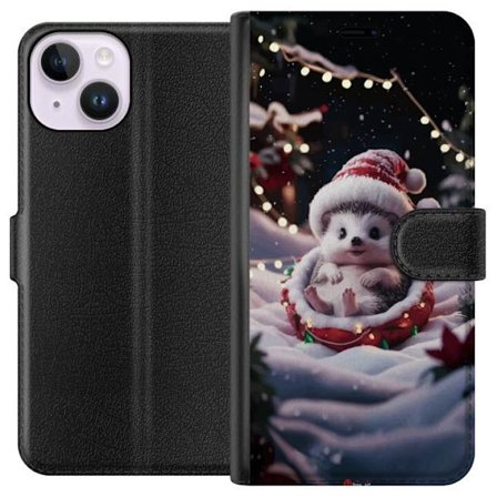 Yhteensopiva Lompakkokotelo Apple iPhone 15 Söpö joulu siili joulupukki hattu talvi valot kodikas joulu suloinen siili juhlava lumi kuvaileva loma tai