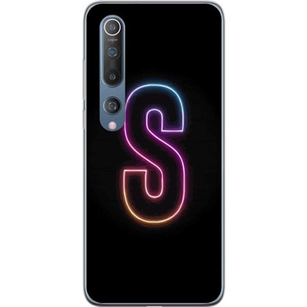 Kompatibelt Mobilskal till Xiaomi Xiaomi Mi 10 5G Neonbokstav S i lysande rosa och blå toner mot mörk bakgrund, stilren bokstavskonst med retrofutur