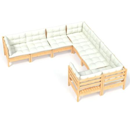 Vidaxl Loungegrupp Med Gräddvita Dynor 8 Delar Massiv Furu Creme