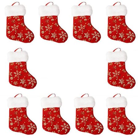 Juleminisokker, 10 stk. plysj med snøfnuggtrykk, G