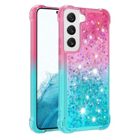 SKALO Samsung S23 Kvicksand Glitter Hjerter TPU Cover - Pink-Turkis