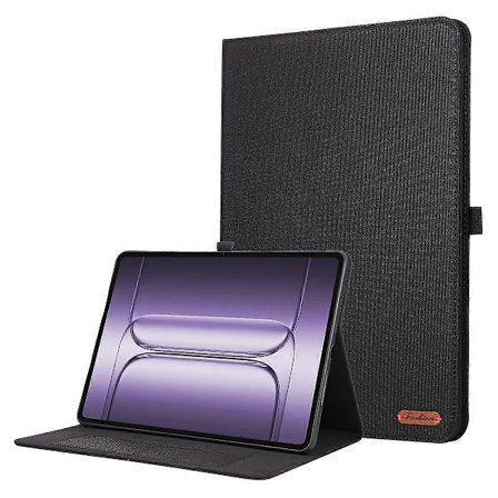 Etui til OnePlus Pad 3 med stativ, kortholder, stoftekstur, læder tabletcover, sort