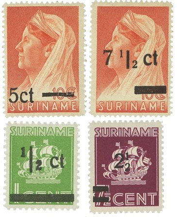 Suriname 1945 - NVPH 210/13 - Ubrugt