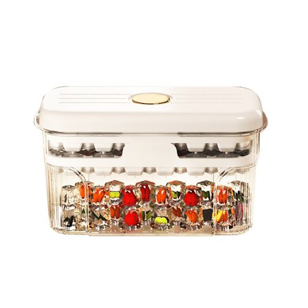 Isterningebakke med låg, høj kapacitet, dobbeltlags isterningopbevaringsboks, hvid