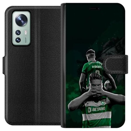 Kompatibelt Lommeboketui til Xiaomi 12 Neonmotiv med teksten "Gaming is in my DNA" på en blå og rød murvegg med en lysende DNA-spiral.