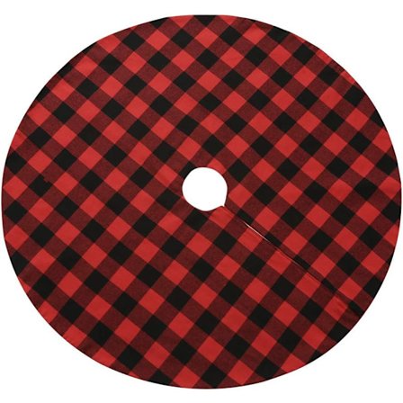 Julgransmatta, 140 cm, röd och svart pläd, lämplig för juldekorationer (140 cm).