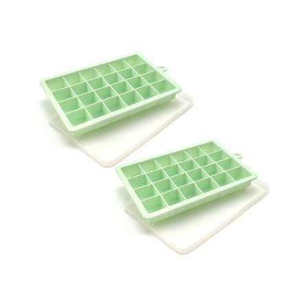 Isbitstråg Set om 2, Lätt att Frigöra 24 Flexibla Silikon Isbitformar med Avtagbart Lock Återanvändbara Frysbricka Stapelbara