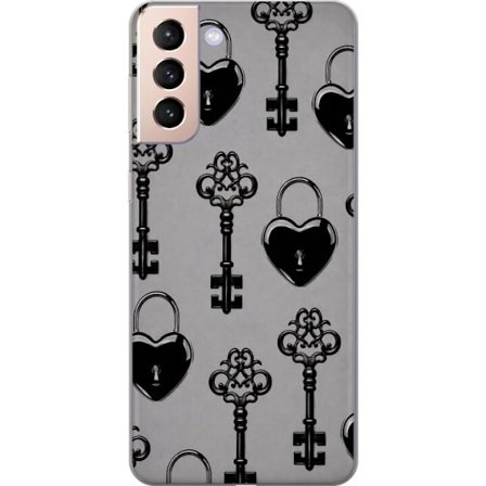 Kompatibelt Mobilskal till Samsung Samsung Galaxy S21 Hjärtan lås och nycklar i mörk lyxig kontrast