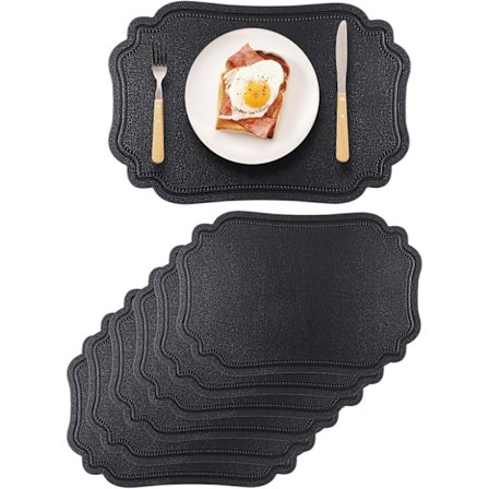 Mustat pöytätabletit, 6 kpl, käännettävät keinonahkaiset tabletit, pyyhittävät, lämmönkestävät, liukumattomat, vedenpitävät, ympäristöystävälliset