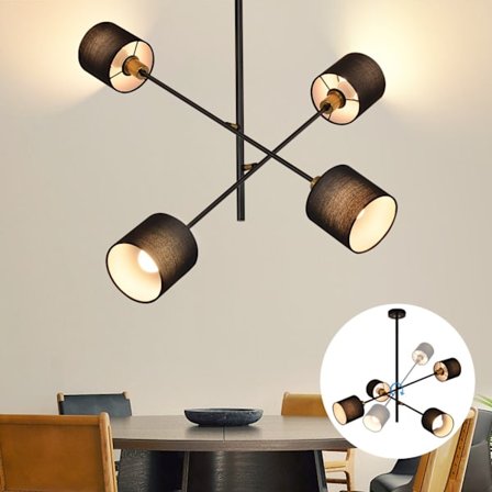 NETTLIFE Svart Metall Pendellampa E14 Max. 25W Diam. 85 cm 4 Glödlampor Lampskärm Vardagsrum Matsal Lampa Vintage Taklampa Kökslampa för